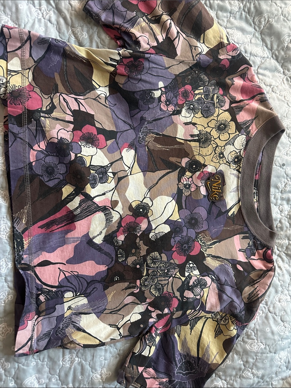 Nike Floral Short Sleeve crop Tee in Pink, Purple, Brown and Cream